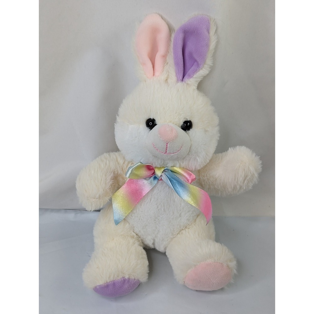 Walmart White Rabbit Plush Bunny Pink Purple Ears Feet 11 Inch Stuffed Animal